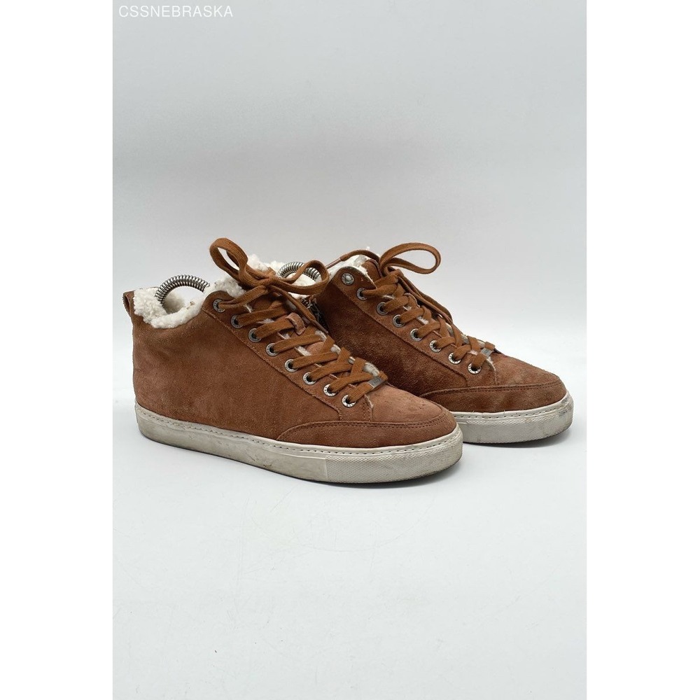 J/SLIDES Brown Leslie Shearling‎ Trim Suede Leather Mid Top Sneakers - Size 8
